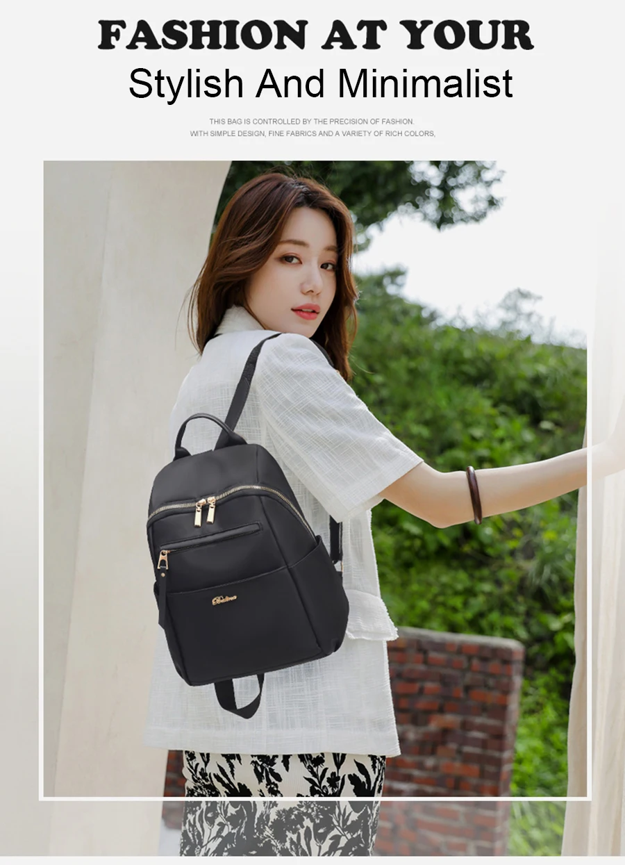 (Black Color) Fashion Casual Women Backpack Light Oxford Fabric