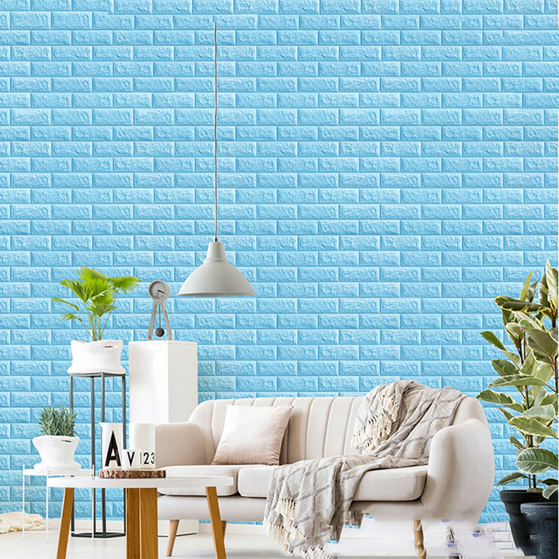 ১০ পিসের সেট ( ৪০ স্কয়ার ফুট  - নীল কালার ) Brick Pattern Sticker Waterproof Sticker