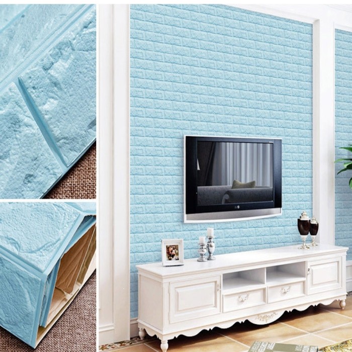 ৫ পিসের সেট ( ২০ স্কয়ার ফুট  - নীল কালার ) Brick Pattern Sticker Waterproof Sticker