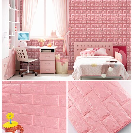 ১০ পিসের সেট (৪০ স্কয়ার ফুট  - গোলাপী কালার ) Brick Pattern Sticker Waterproof Sticker