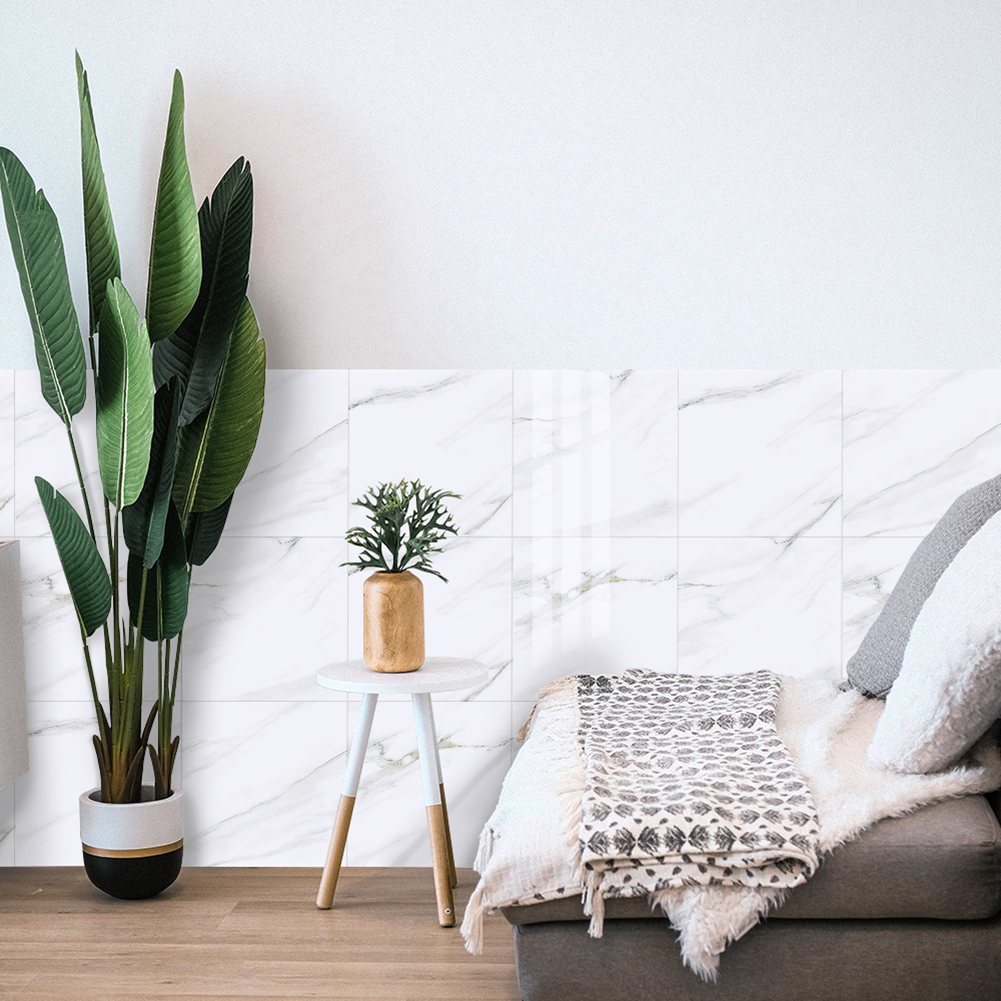 ২০ পিসের সেট ( ২০ স্কয়ার ফুট - সাদা কালার ) Self-Adhesive Marble Tiles Sticker