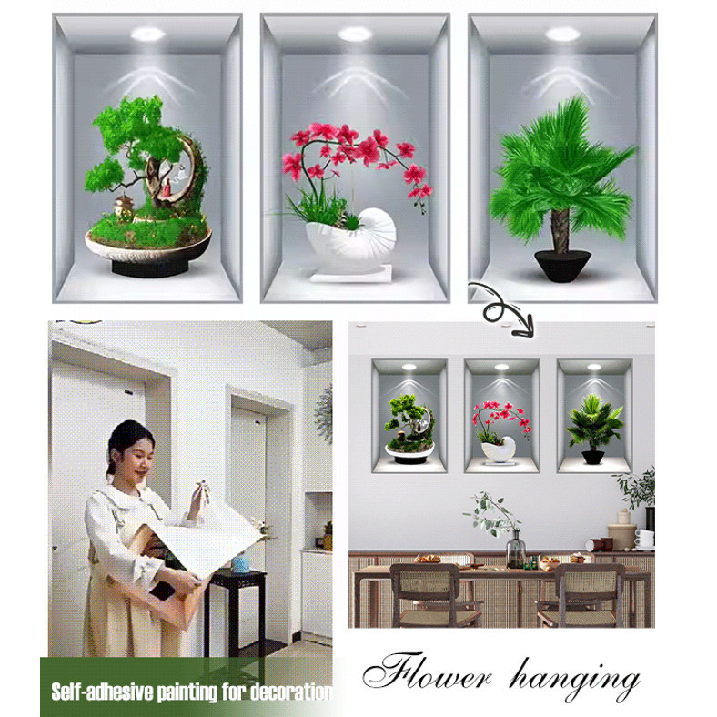৩ পিসের সেট Aisle Wall Stickers Decorative Potted Plants