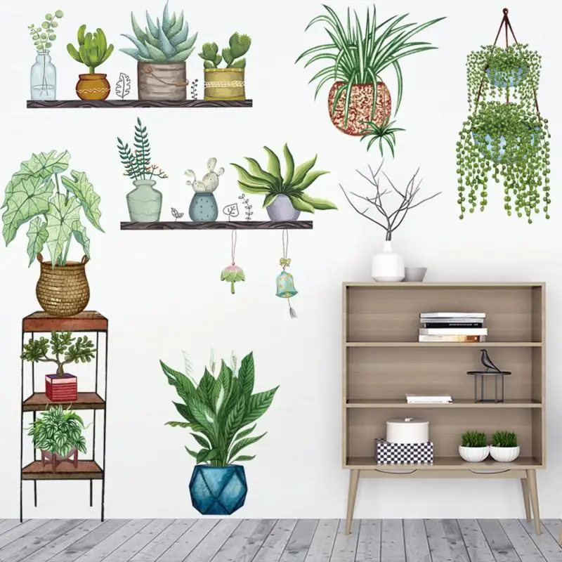 ৬ পিচের সেট Tropical Plants Green Leaves Wall Stickers
