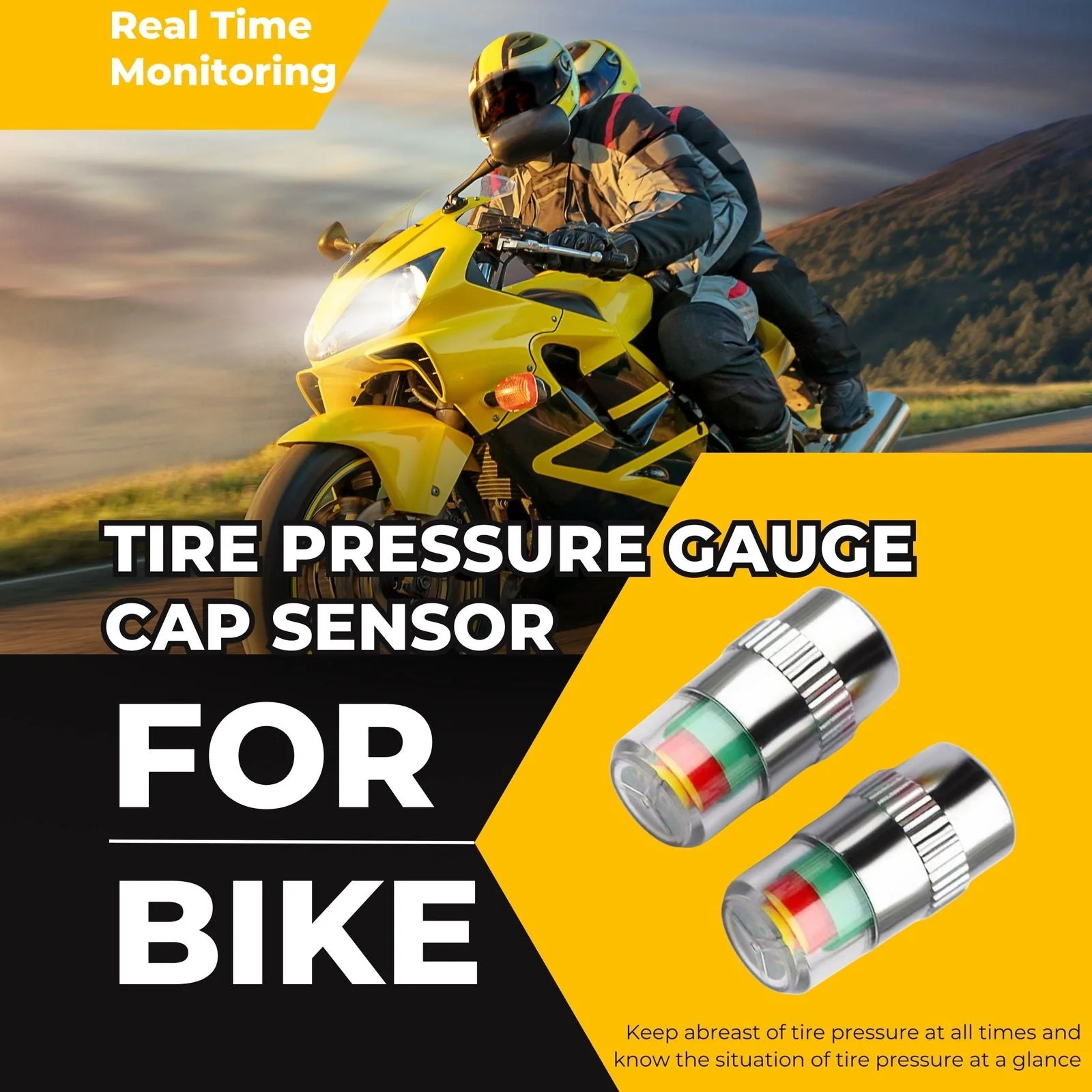 (2pcs Set) Tire Pressure Gauge Cap Sensor For Bike